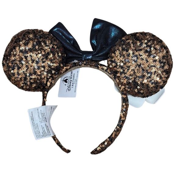 NWT Disney Parks Aulani Minnie Ears Hawaii Bronze Sequin Plumeria Headband Hat - Picture 3 of 5